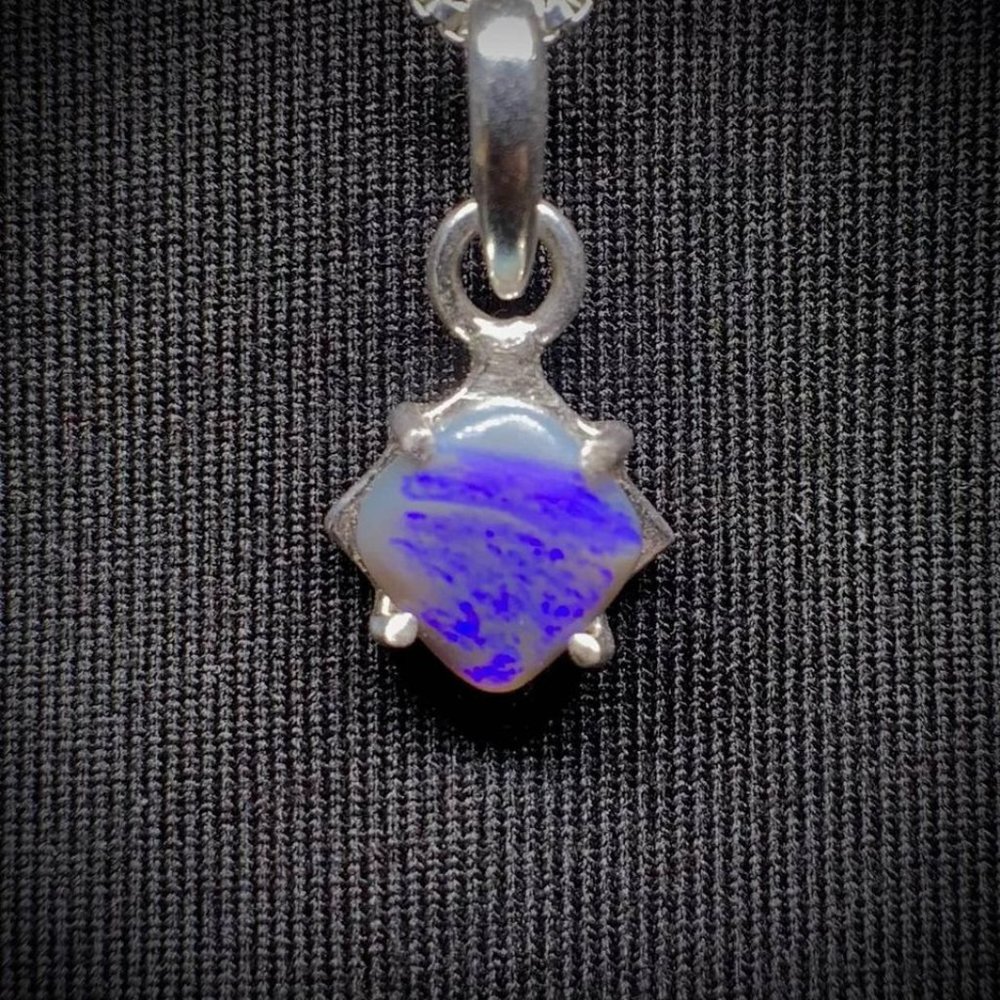 Blue Jazz Lightning Ridge Australian Opal Necklace .925 Sterling Silver Vintage